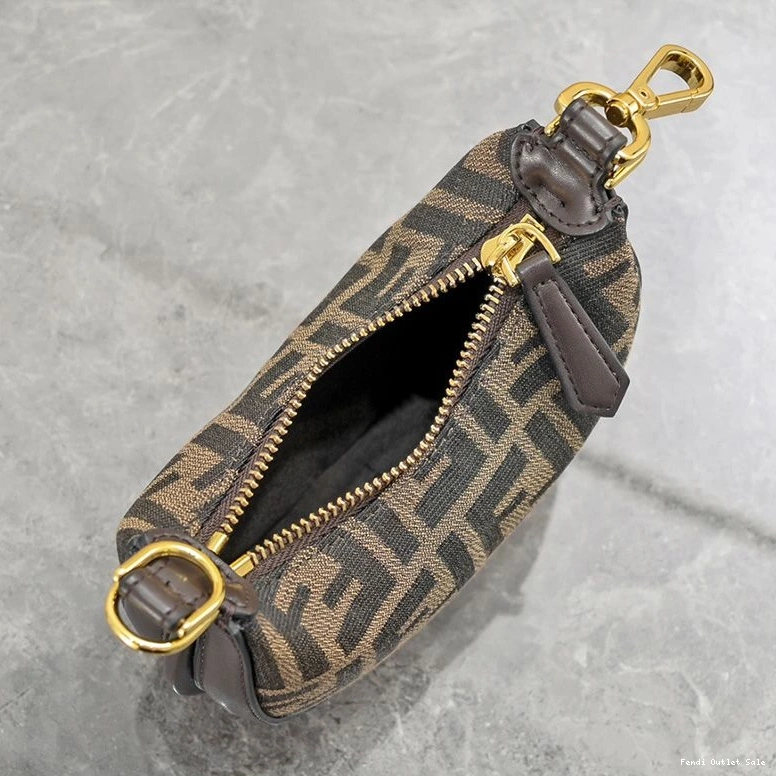 Cheap Brown Fendigraphy Nano Fendi Fabric Hobo Motif FF In Bag 0802